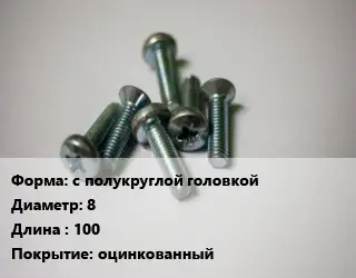 Винт с полукруглой головкой 8х100 оцинкованный
